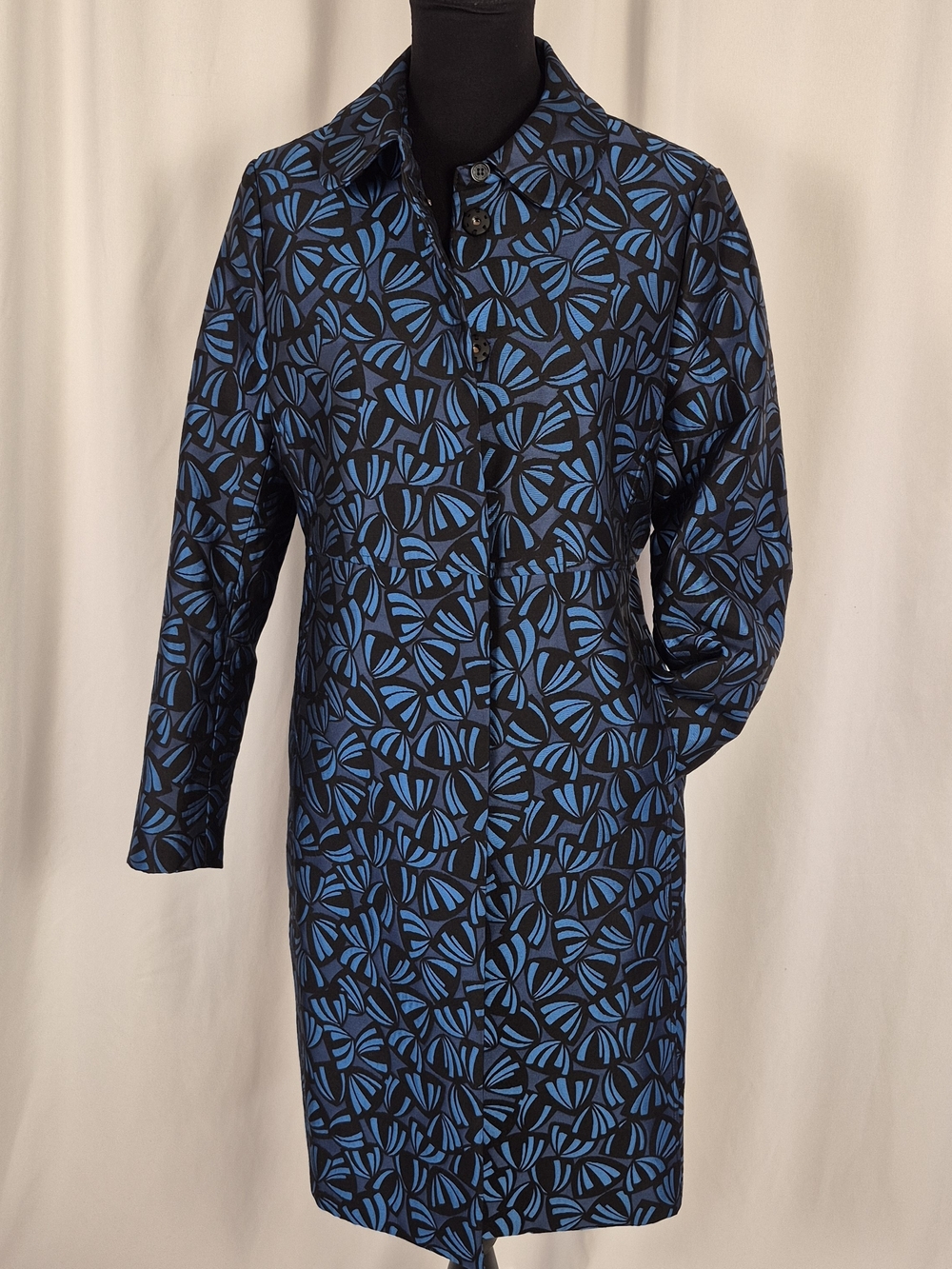 Ann Klein Metallic Blue/Black Jacquard Topper /Jacket / Long Coat - Size 8 - Picture 6 of 16